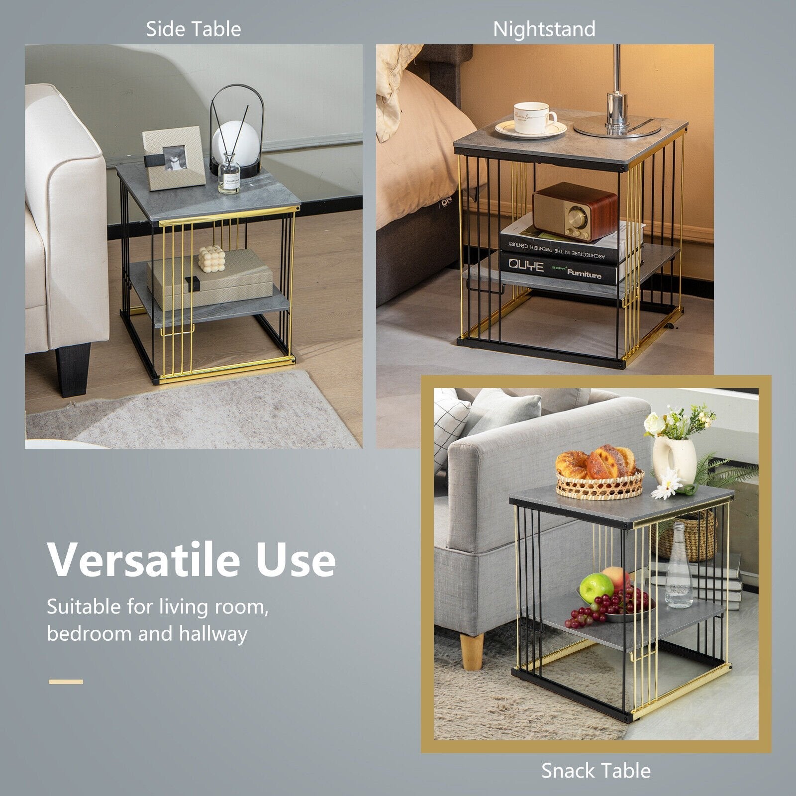 2-Tier Metal Square Side End Table with Removable Shelf, Silver End & Side Tables   at Gallery Canada