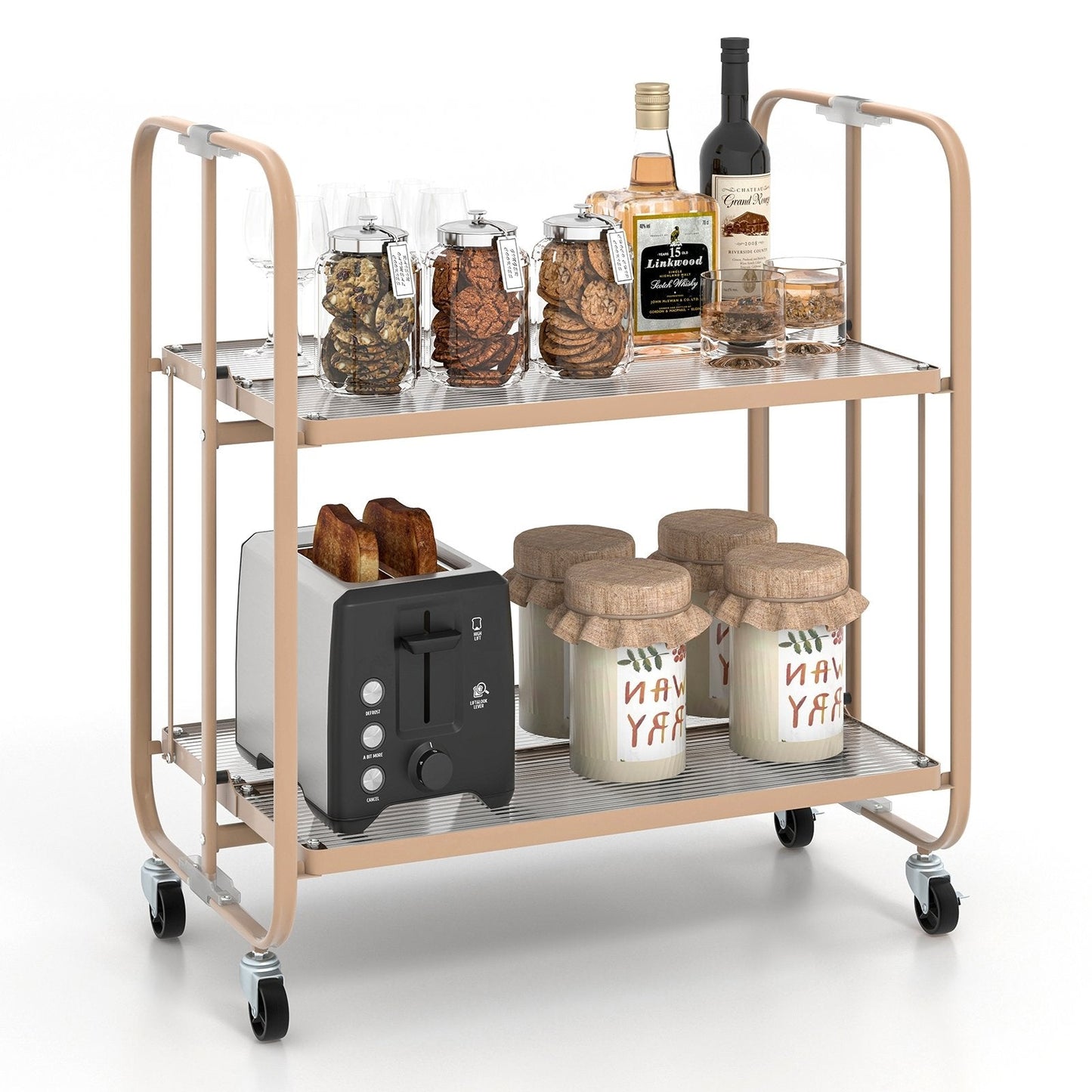 2-Tier Mobile Serving Cart with Tempered Glass Shelf, Golden Kitchen Islands & Carts   at Gallery Canada