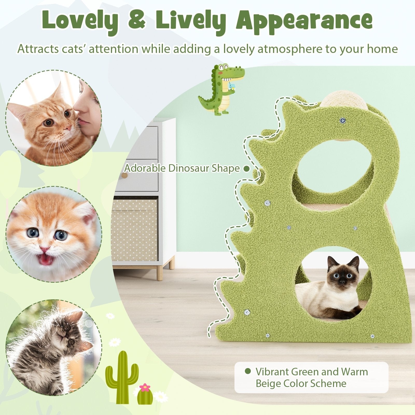 2-Tier Modern Cat Tree for Indoor Cats with Rotatable Sisal Scratching Ball, Green Cat Trees Condos & Scratchers   at Gallery Canada