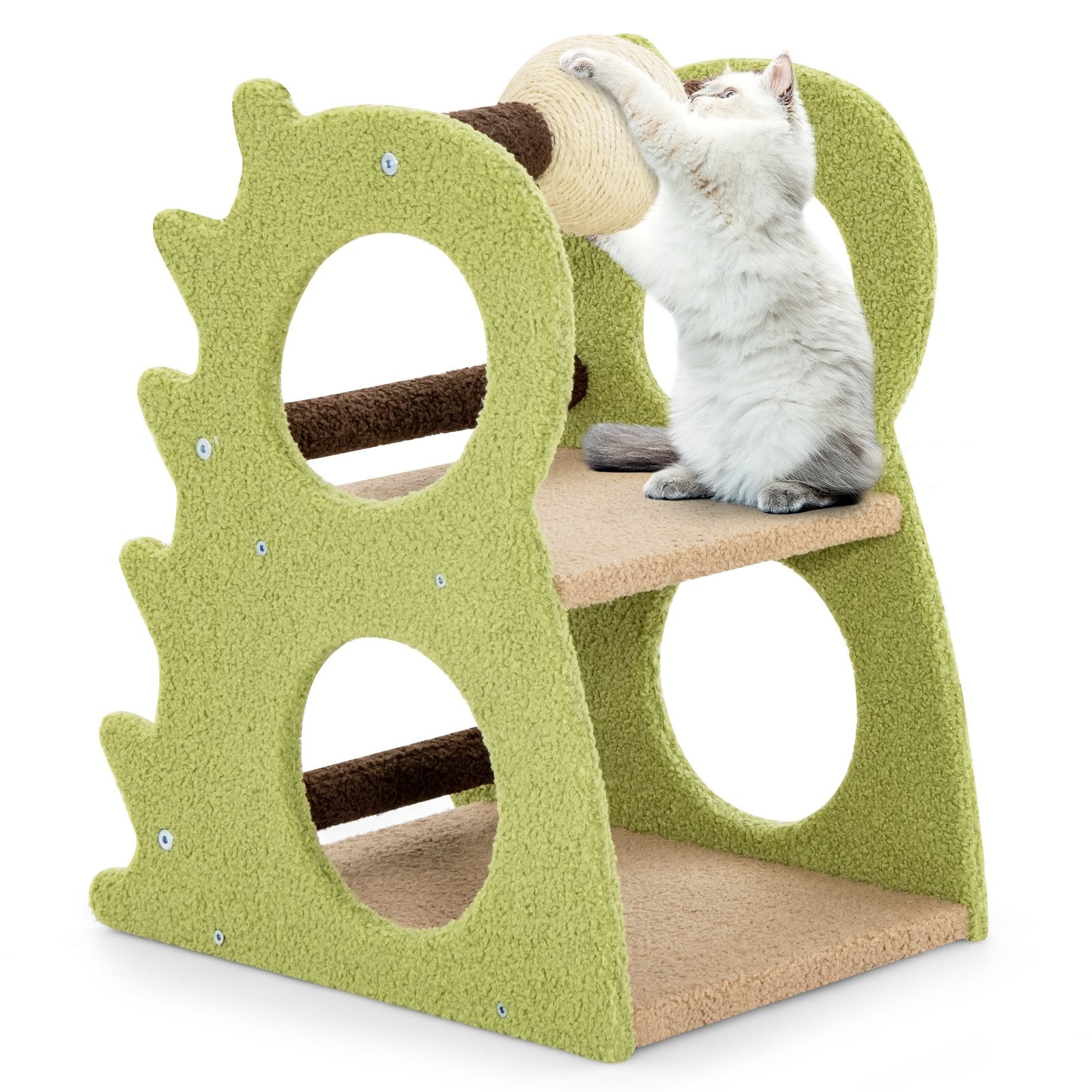 2-Tier Modern Cat Tree for Indoor Cats with Rotatable Sisal Scratching Ball, Green Cat Trees Condos & Scratchers   at Gallery Canada