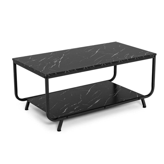 2-Tier Modern Marble Coffee Table with Storage Shelf for Living Room, Black Coffee Tables   at Gallery Canada