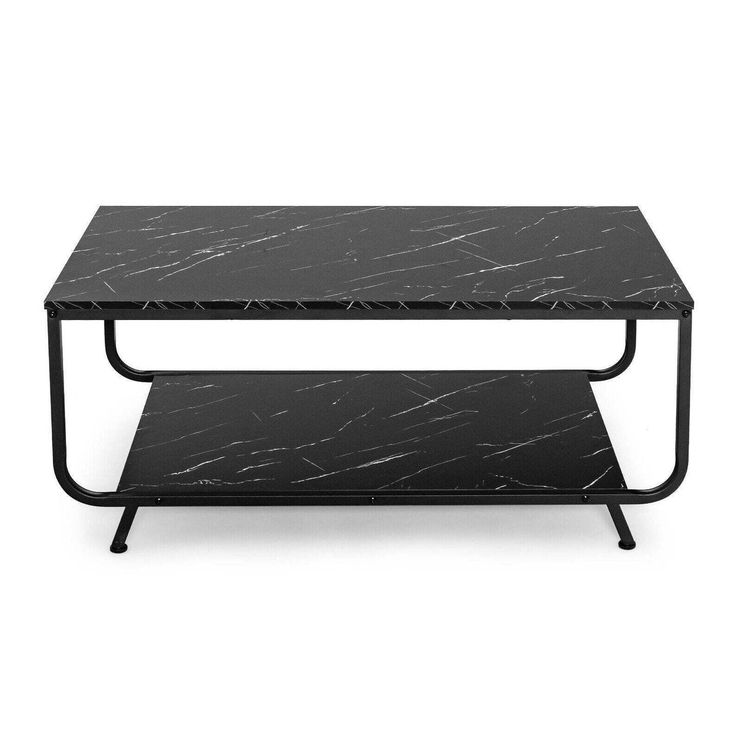 2-Tier Modern Marble Coffee Table with Storage Shelf for Living Room, Black Coffee Tables   at Gallery Canada