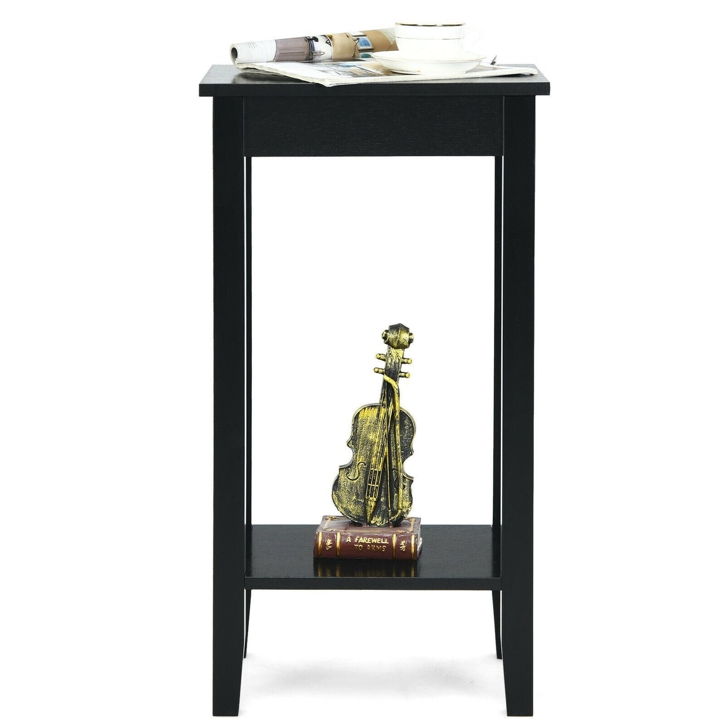 2-Tier Nightstand End Side Wooden Legs Table for Bedroom, Black Nightstands   at Gallery Canada