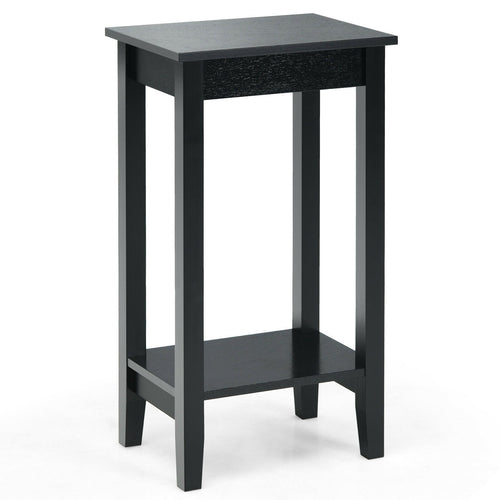 2-Tier Nightstand End Side Wooden Legs Table for Bedroom, Black