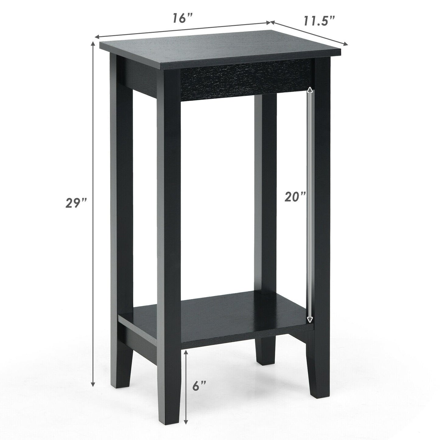 2-Tier Nightstand End Side Wooden Legs Table for Bedroom, Black Nightstands   at Gallery Canada