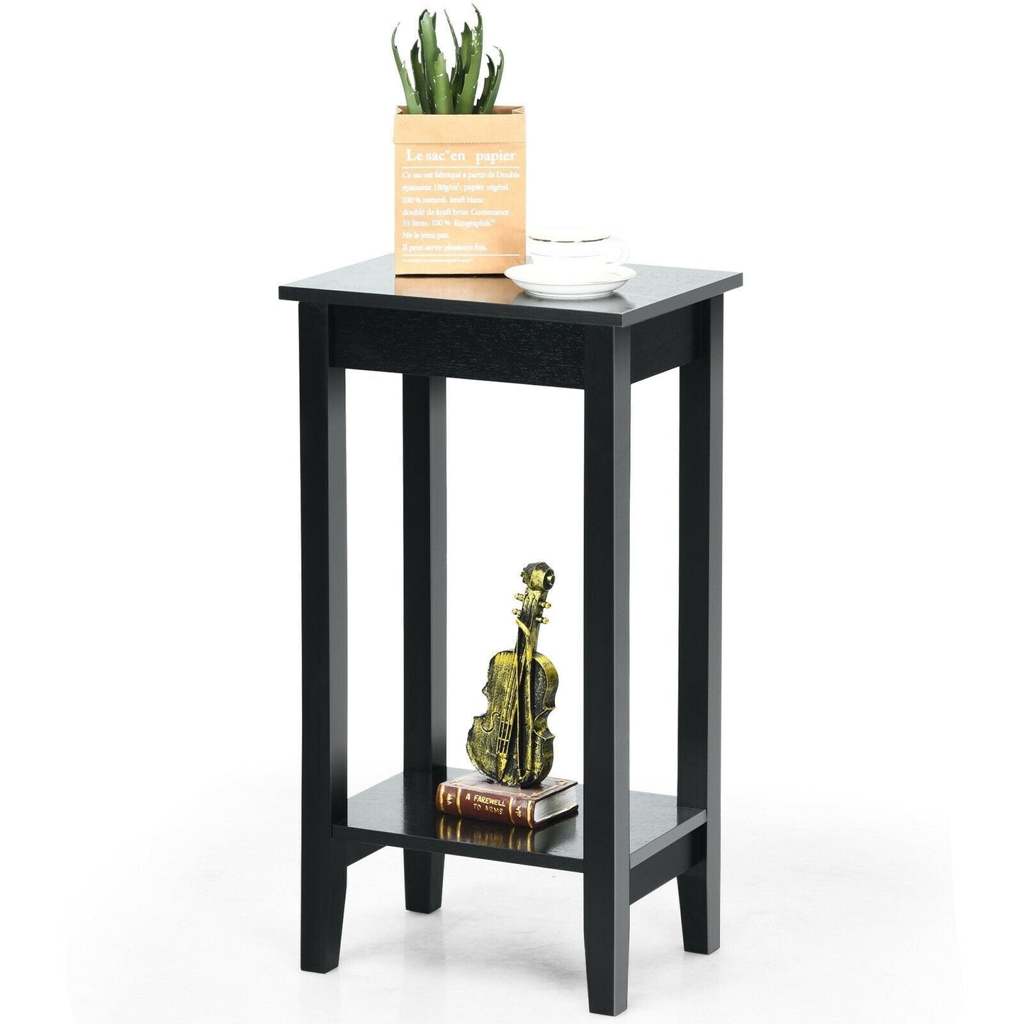 2-Tier Nightstand End Side Wooden Legs Table for Bedroom, Black Nightstands   at Gallery Canada