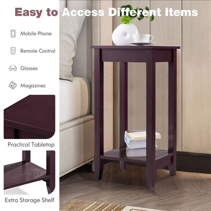 2-Tier Nightstand End Side Wooden Legs Table for Bedroom, Brown Nightstands   at Gallery Canada