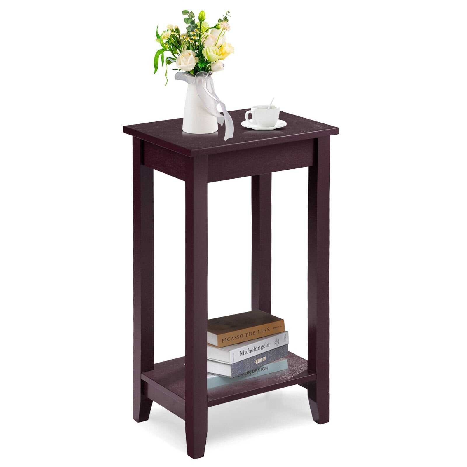 2-Tier Nightstand End Side Wooden Legs Table for Bedroom, Brown Nightstands   at Gallery Canada