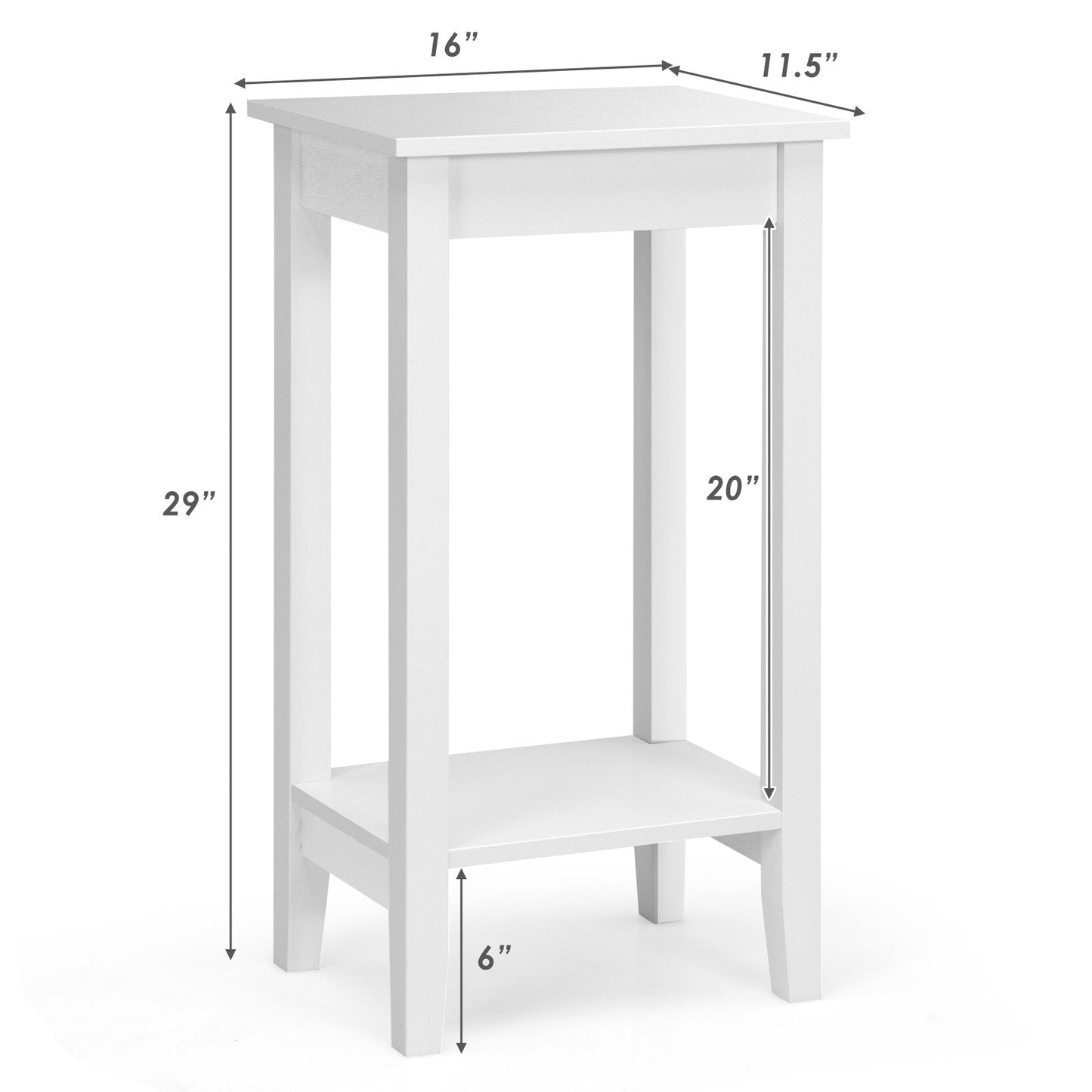 2-Tier Nightstand End Side Wooden Legs Table for Bedroom, White Nightstands   at Gallery Canada