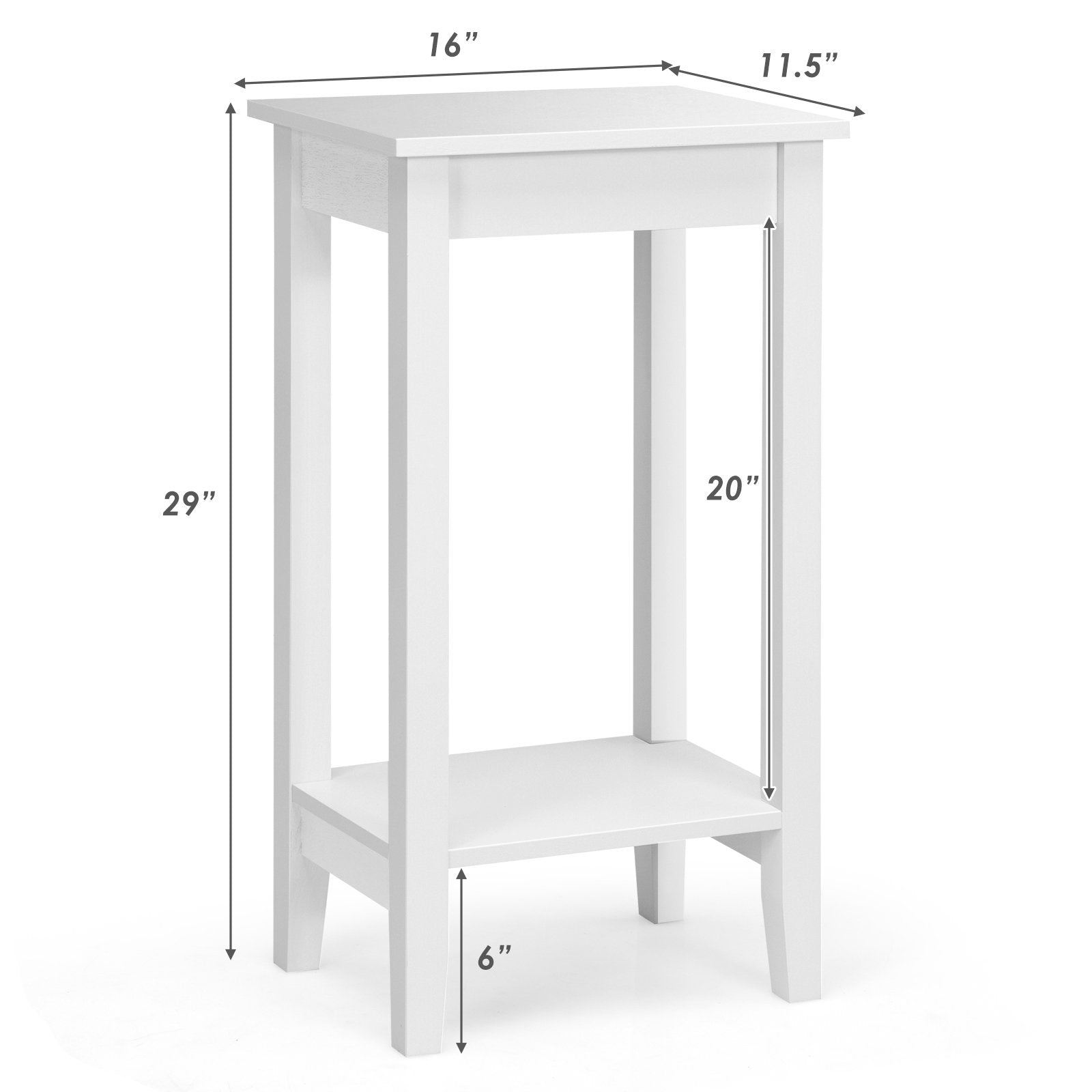 2-Tier Nightstand End Side Wooden Legs Table for Bedroom, White Nightstands   at Gallery Canada