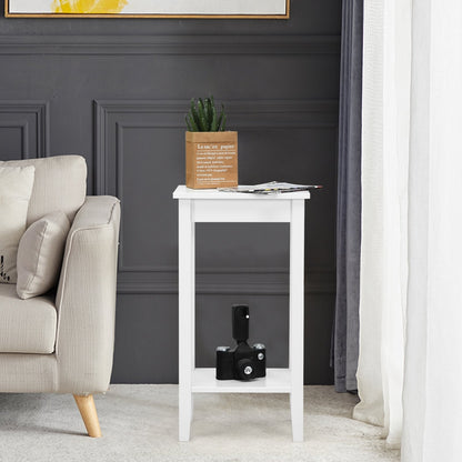 2-Tier Nightstand End Side Wooden Legs Table for Bedroom, White Nightstands   at Gallery Canada