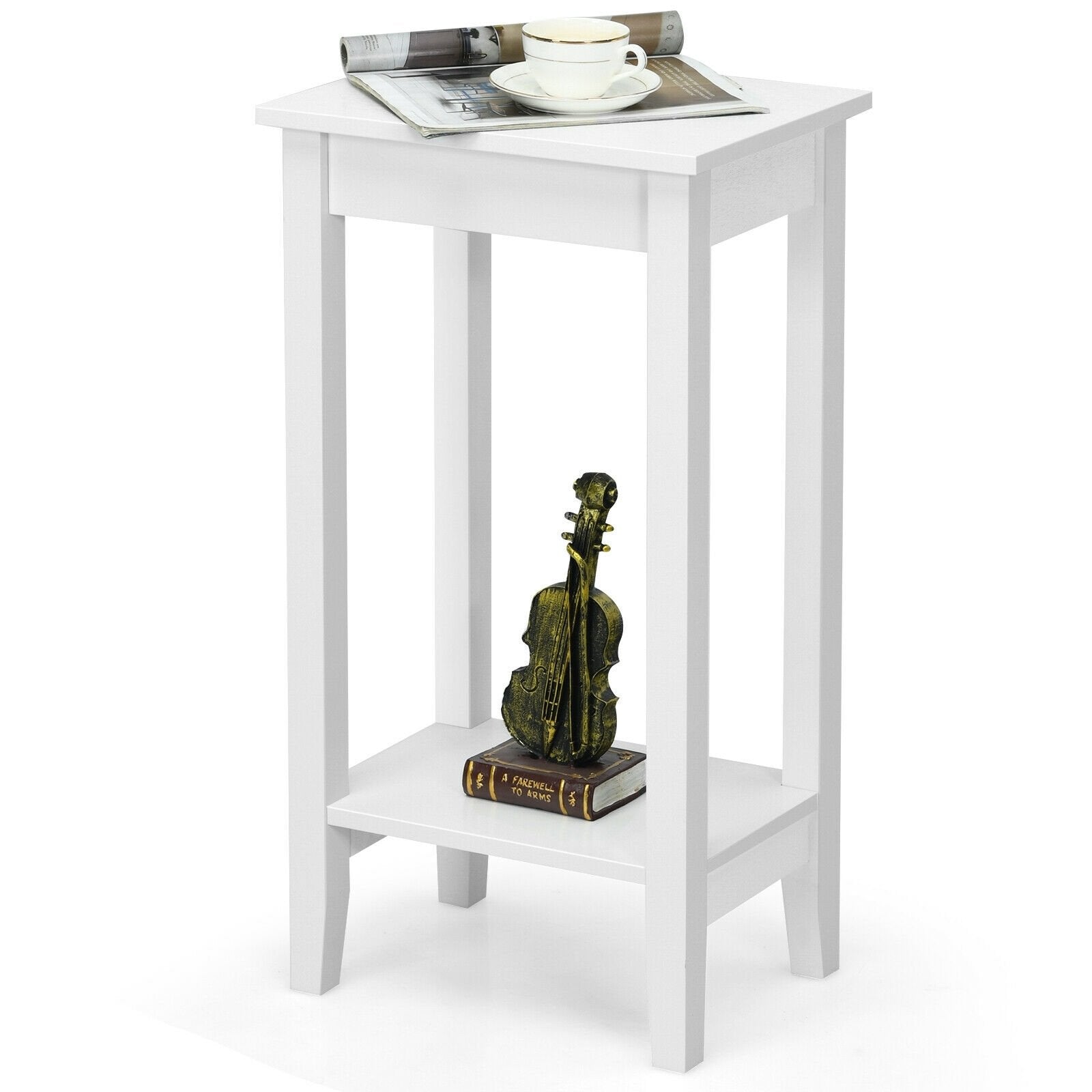 2-Tier Nightstand End Side Wooden Legs Table for Bedroom, White Nightstands   at Gallery Canada