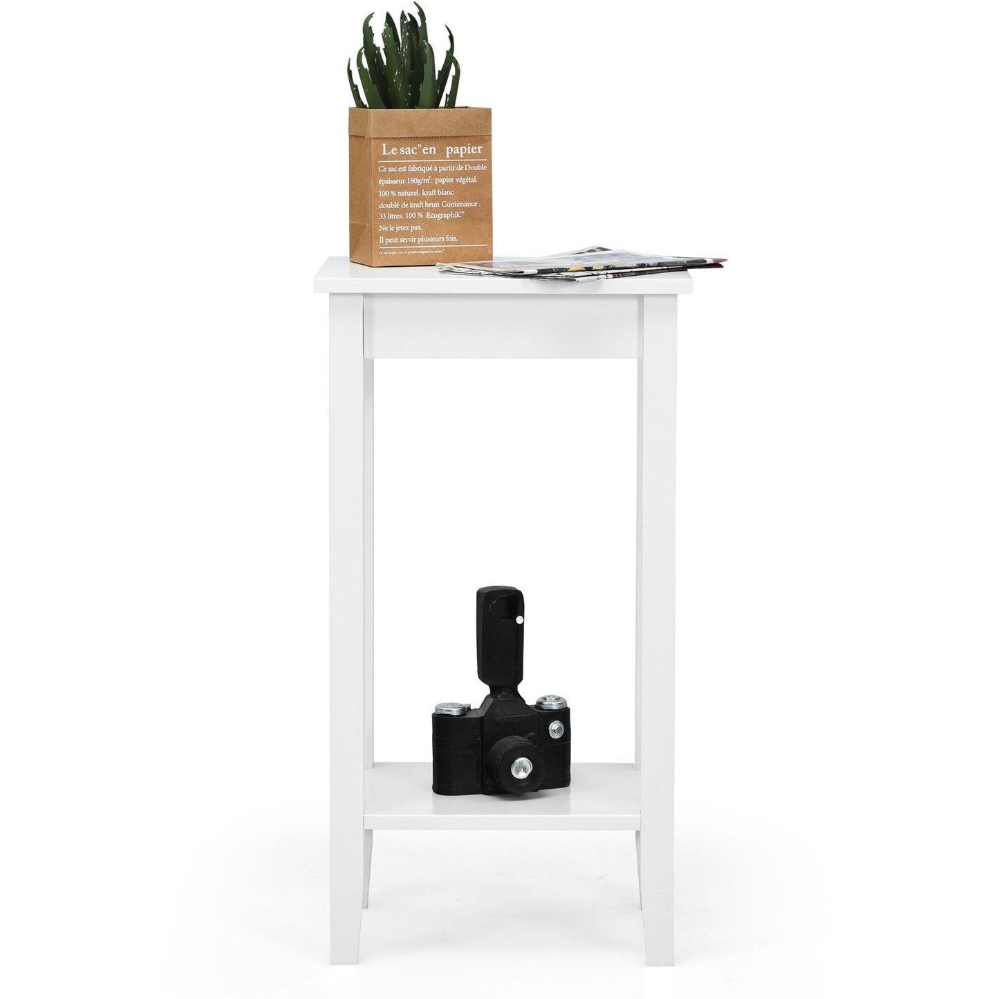 2-Tier Nightstand End Side Wooden Legs Table for Bedroom, White Nightstands   at Gallery Canada