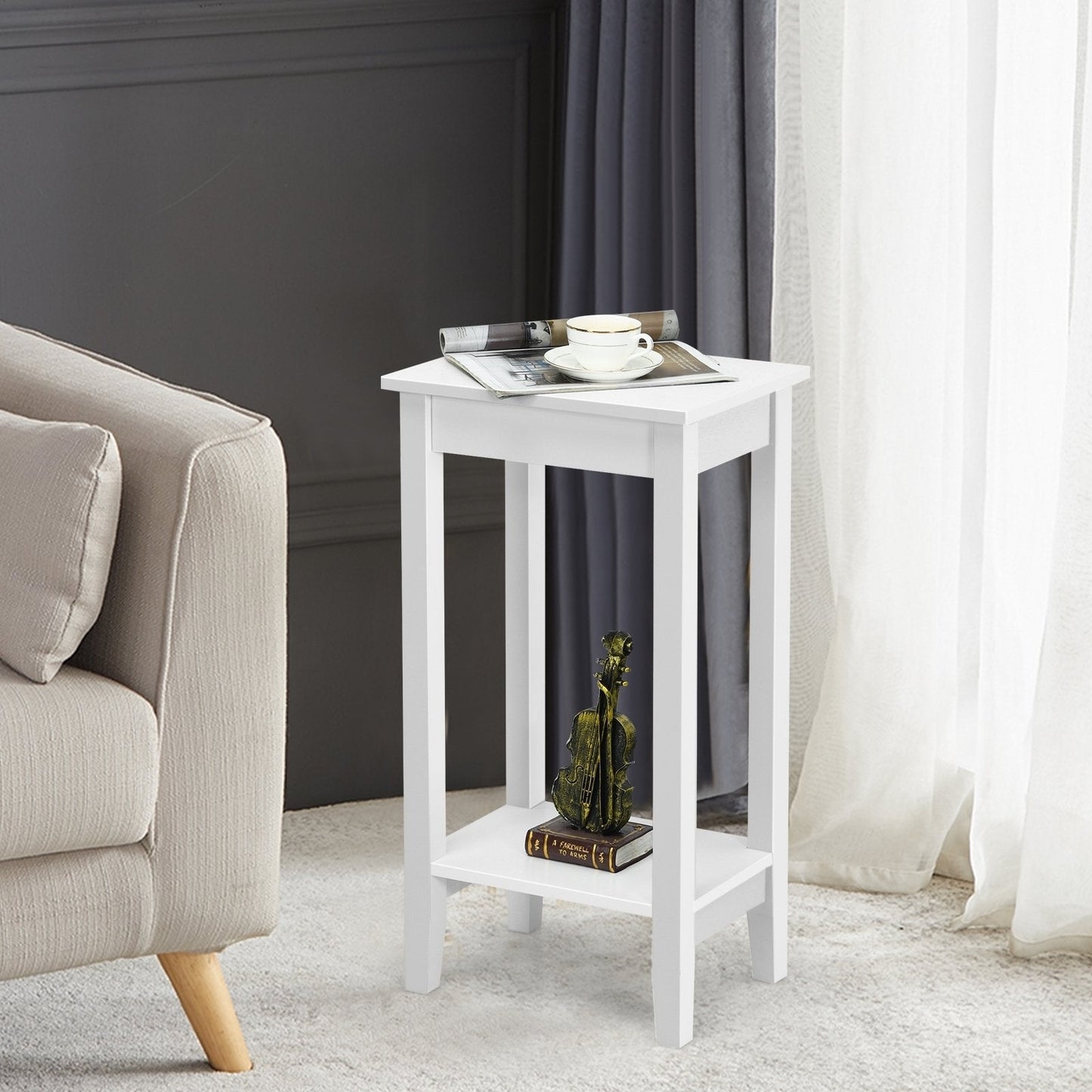 2-Tier Nightstand End Side Wooden Legs Table for Bedroom, White Nightstands   at Gallery Canada