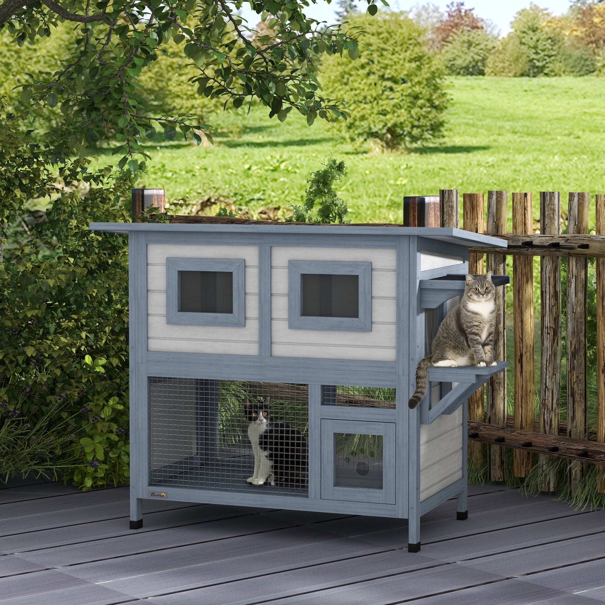 2 Tier Outdoor Cat House with Escape Door, Jump platform, for 1-2 Cats, Light Grey Cat Houses Multi Colour  at Gallery Canada