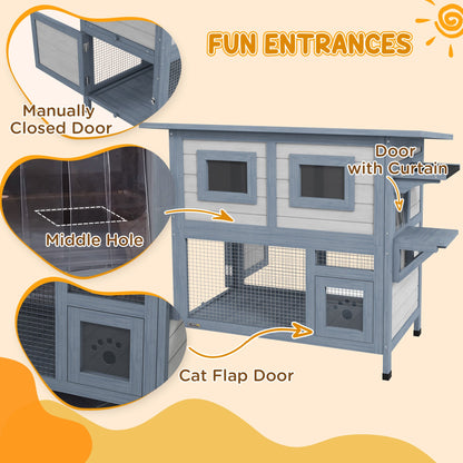 2 Tier Outdoor Cat House with Escape Door, Jump platform, for 1-2 Cats, Light Grey Cat Houses   at Gallery Canada