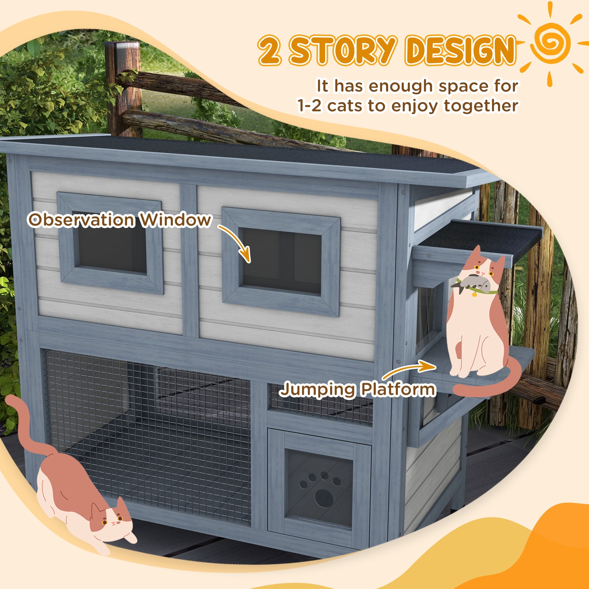 2 Tier Outdoor Cat House with Escape Door, Jump platform, for 1-2 Cats, Light Grey Cat Houses   at Gallery Canada