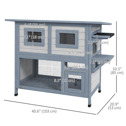 2 Tier Outdoor Cat House with Escape Door, Jump platform, for 1-2 Cats, Light Grey Cat Houses   at Gallery Canada