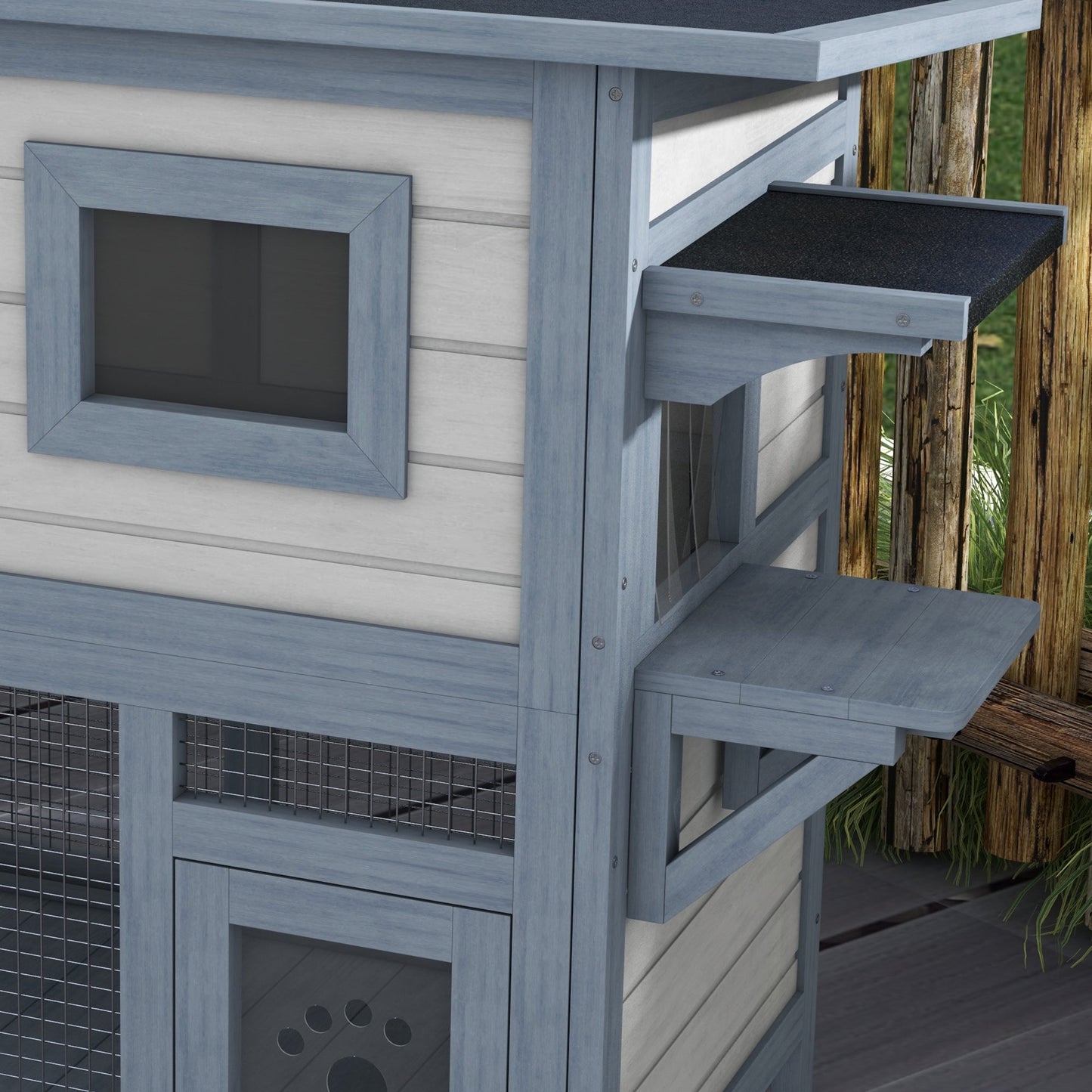 2 Tier Outdoor Cat House with Escape Door, Jump platform, for 1-2 Cats, Light Grey Cat Houses   at Gallery Canada