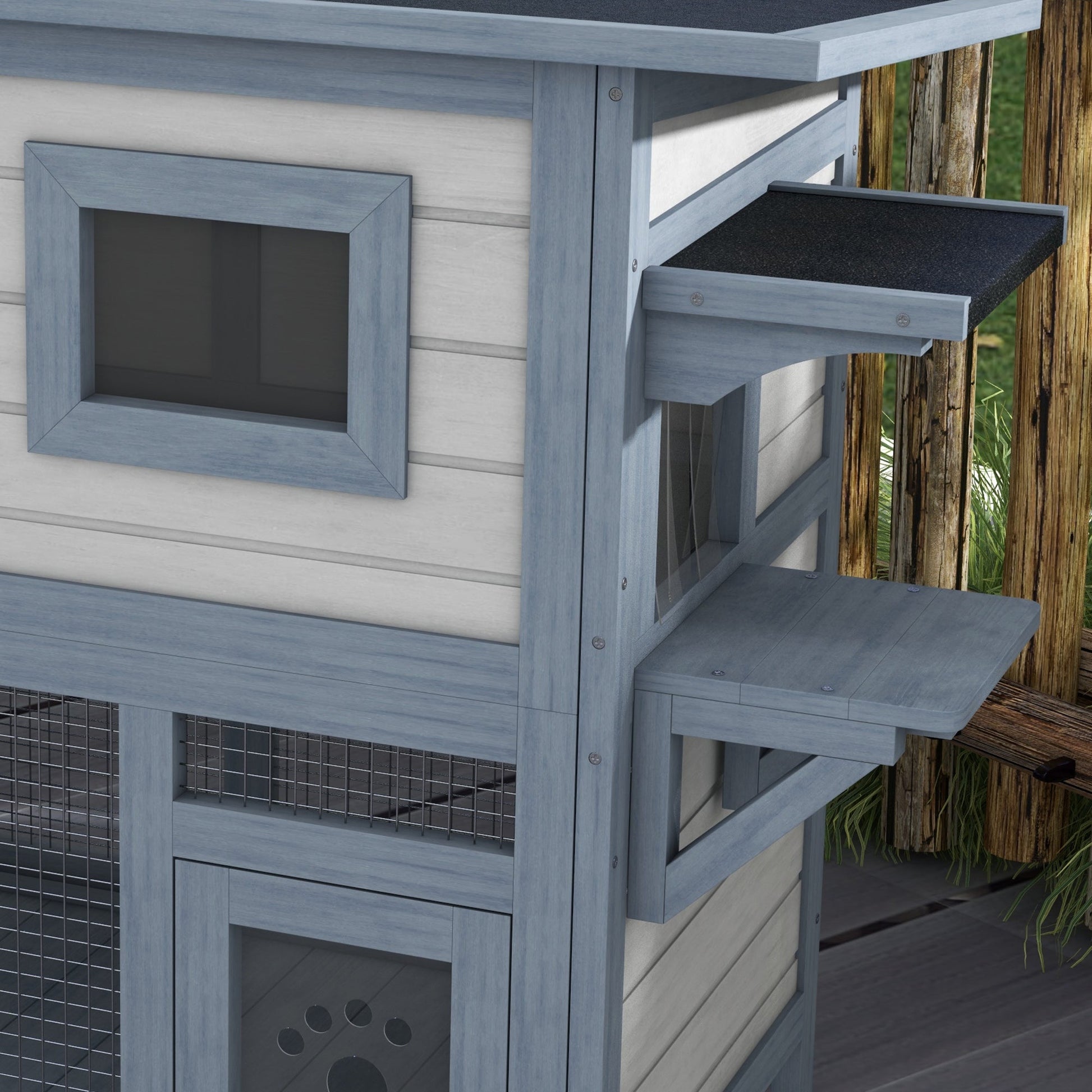 2 Tier Outdoor Cat House with Escape Door, Jump platform, for 1-2 Cats, Light Grey Cat Houses   at Gallery Canada