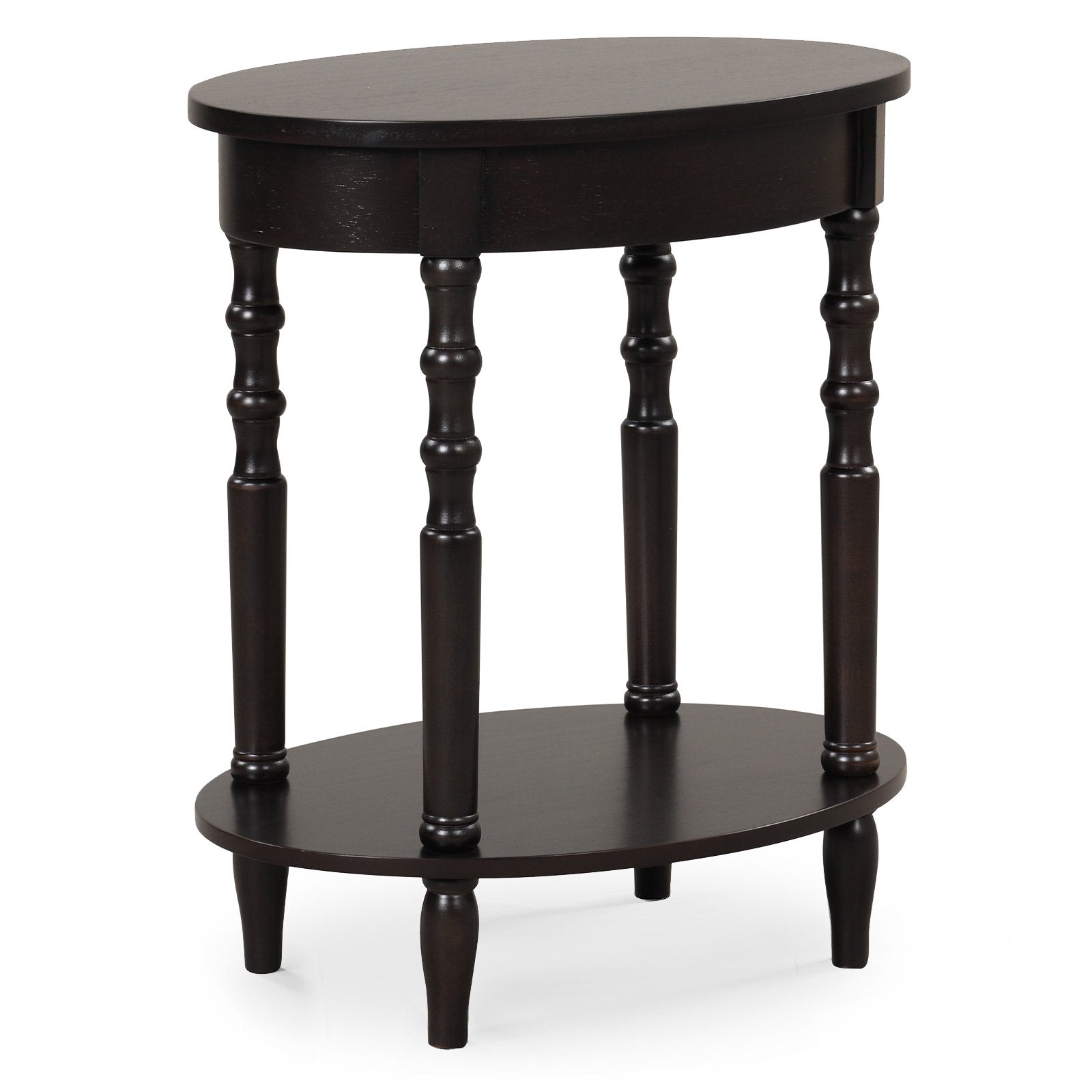 2-Tier Oval Side Table with Storage Shelf and Solid Wood Legs, Espresso End & Side Tables   at Gallery Canada