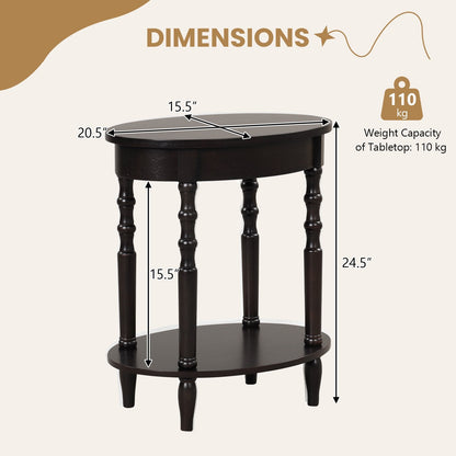 2-Tier Oval Side Table with Storage Shelf and Solid Wood Legs, Espresso End & Side Tables   at Gallery Canada