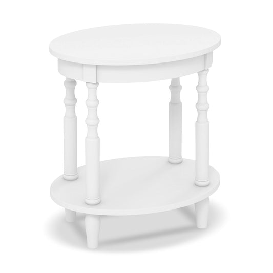 2-Tier Oval Side Table with Storage Shelf and Solid Wood Legs, White End & Side Tables   at Gallery Canada