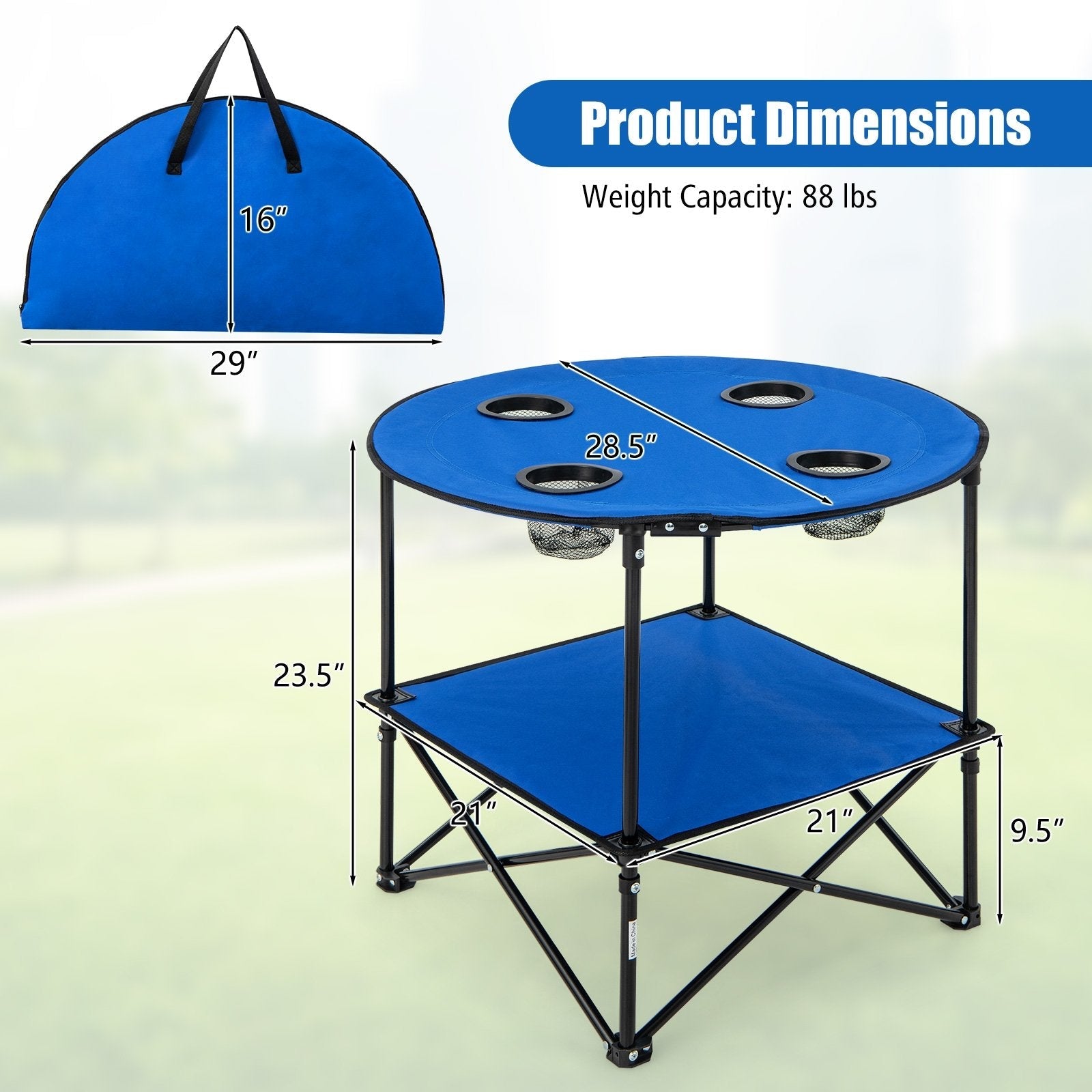 2-Tier Portable Picnic Table with Carrying Bag and 4 Cup Holders, Blue Camping Furniture   at Gallery Canada