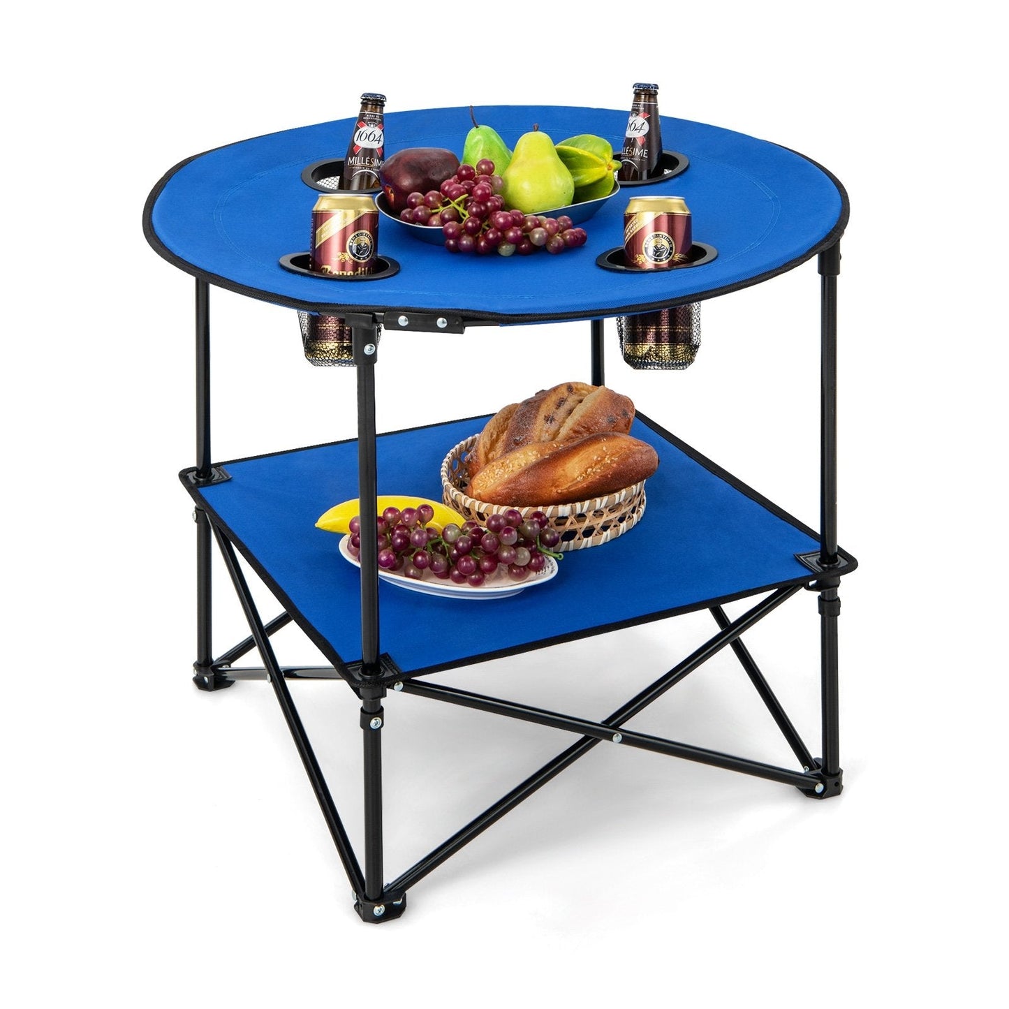 2-Tier Portable Picnic Table with Carrying Bag and 4 Cup Holders, Blue Camping Furniture   at Gallery Canada