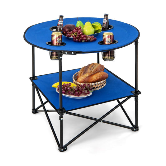 2-Tier Portable Picnic Table with Carrying Bag and 4 Cup Holders, Blue Camping Furniture   at Gallery Canada