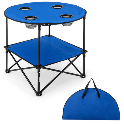 2-Tier Portable Picnic Table with Carrying Bag and 4 Cup Holders, Blue Camping Furniture   at Gallery Canada