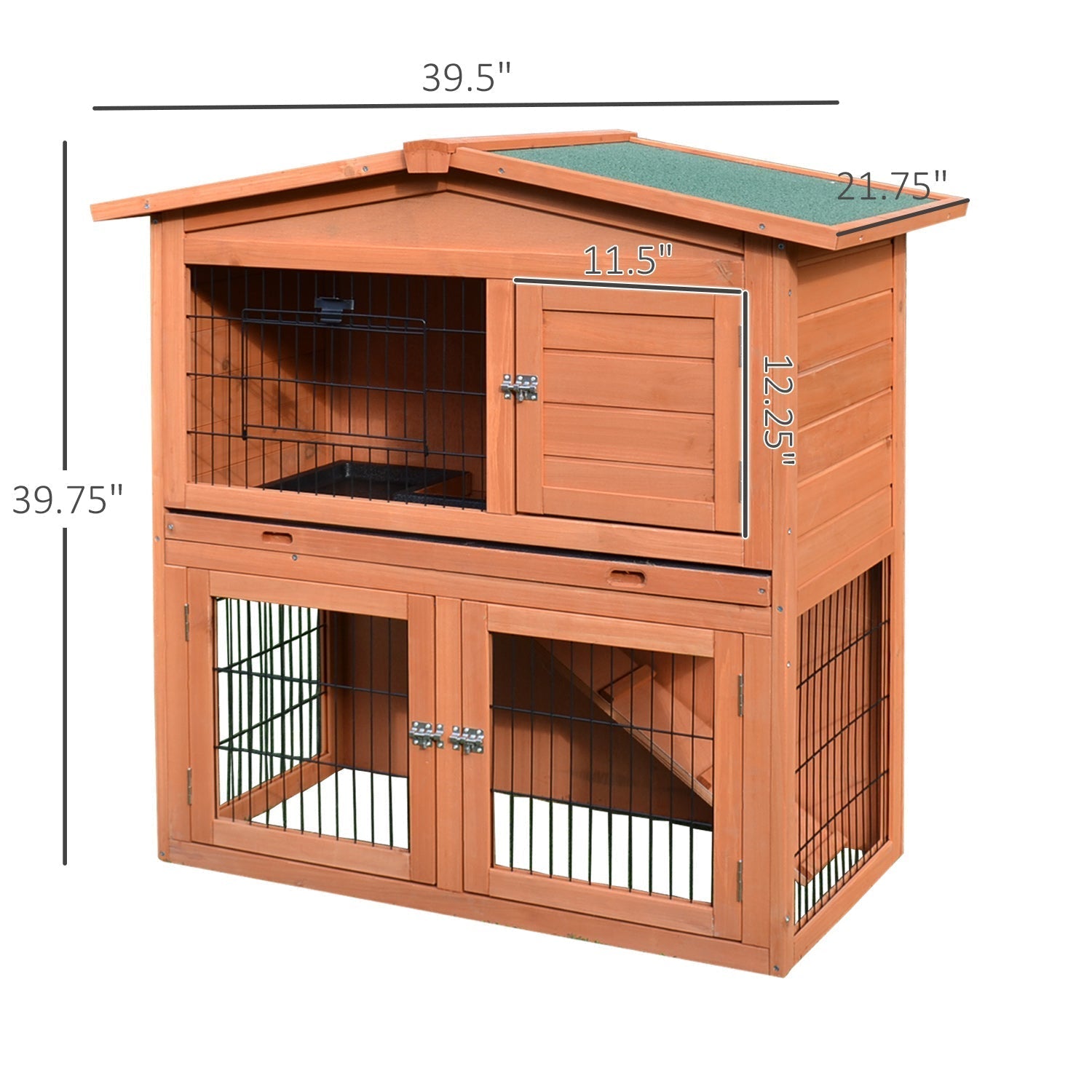 2 Tier Rabbit Hutch Guinea Pig Hutch Ferret Cage with Ramp Slide Out Tray for Indoor Outdoor 39.6