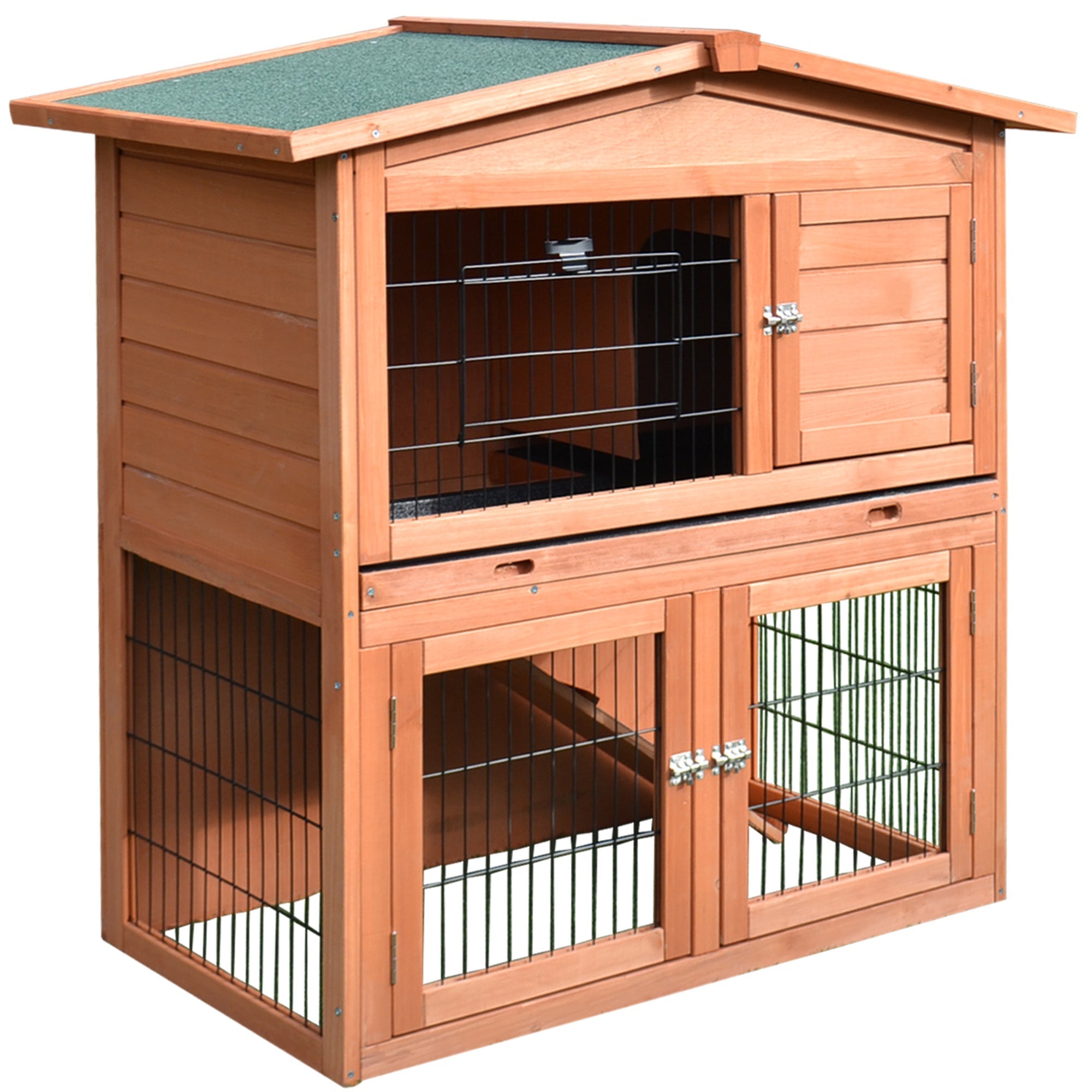 2 Tier Rabbit Hutch Guinea Pig Hutch Ferret Cage with Ramp Slide Out Tray for Indoor Outdoor 39.6