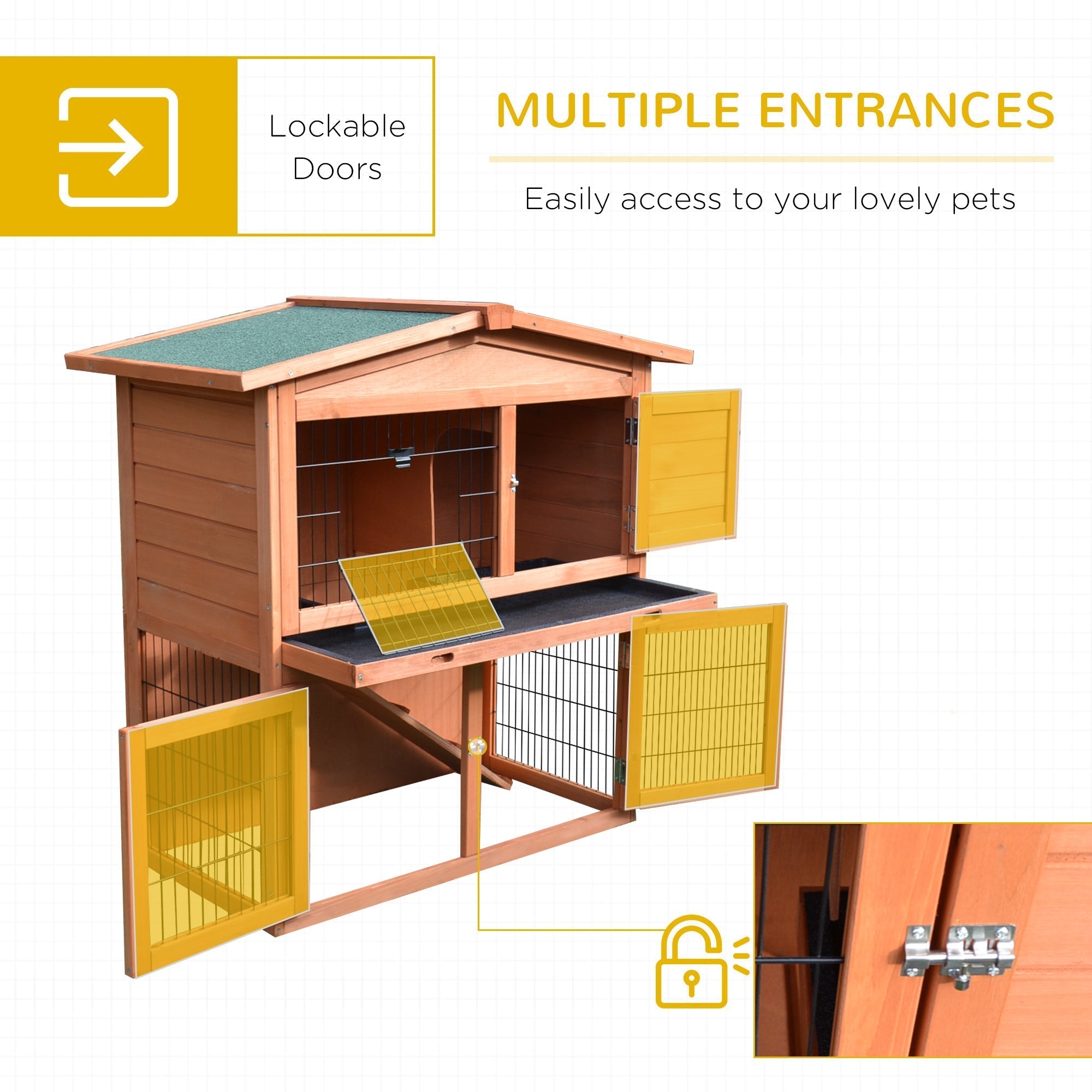 2 Tier Rabbit Hutch Guinea Pig Hutch Ferret Cage with Ramp Slide Out Tray for Indoor Outdoor 39.6