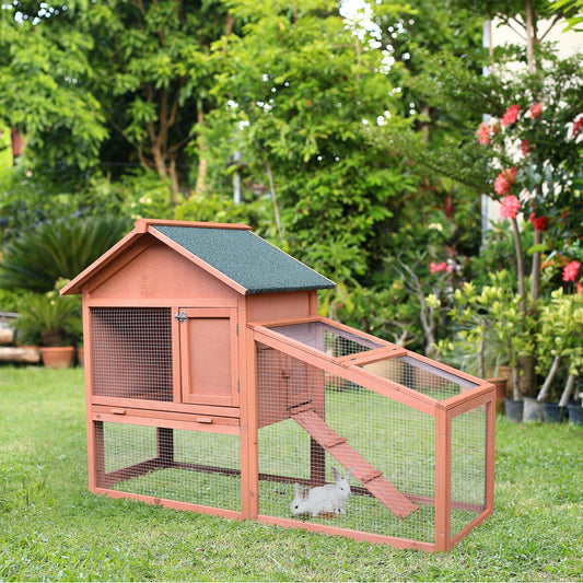 2 Tier Rabbit Hutch Outdoor Bunny House Guinea Pig Cage with Removable Tray, Ramp, Asphalt Roof Rabbit Hutch Gold Red  at Gallery Canada