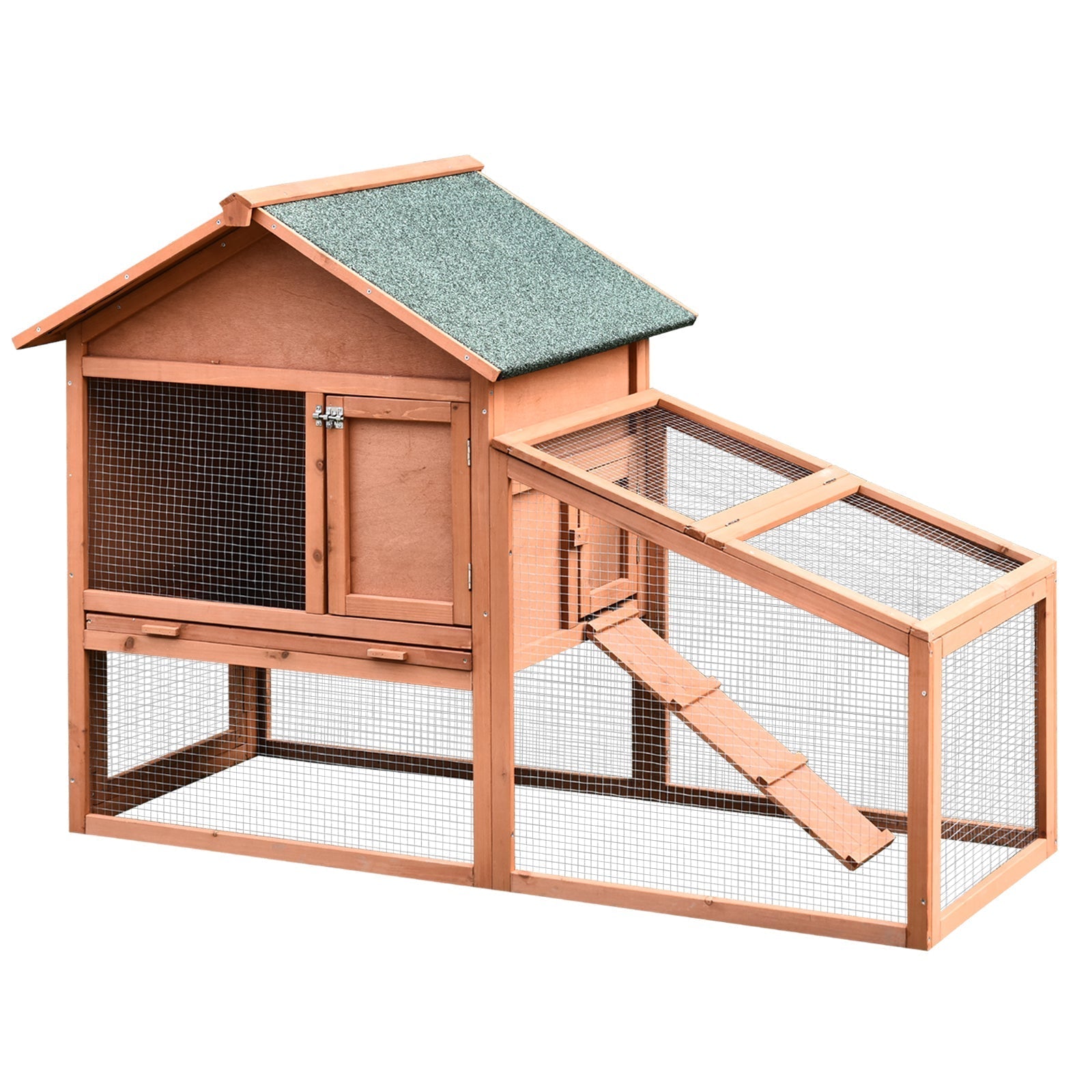 2 Tier Rabbit Hutch Outdoor Bunny House Guinea Pig Cage with Removable Tray, Ramp, Asphalt Roof Rabbit Hutch Gold Red  at Gallery Canada