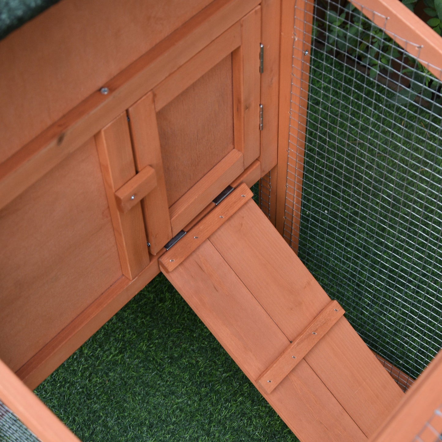 2 Tier Rabbit Hutch Outdoor Bunny House Guinea Pig Cage with Removable Tray, Ramp, Asphalt Roof Rabbit Hutch   at Gallery Canada