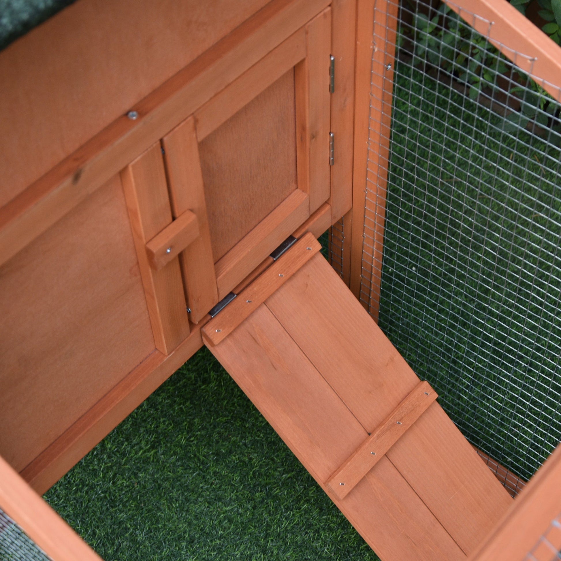 2 Tier Rabbit Hutch Outdoor Bunny House Guinea Pig Cage with Removable Tray, Ramp, Asphalt Roof Rabbit Hutch   at Gallery Canada