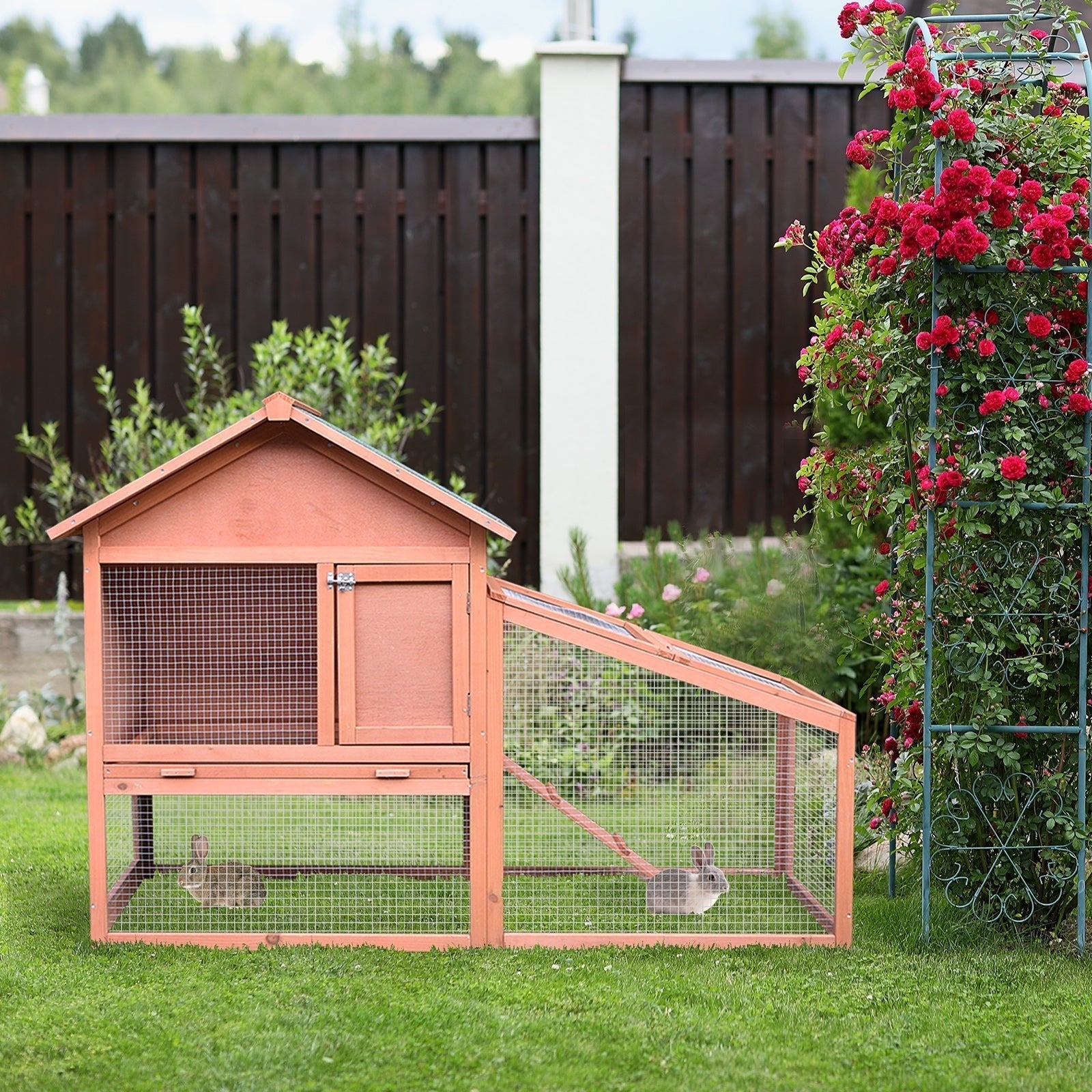 2 Tier Rabbit Hutch Outdoor Bunny House Guinea Pig Cage with Removable Tray, Ramp, Asphalt Roof Rabbit Hutch   at Gallery Canada