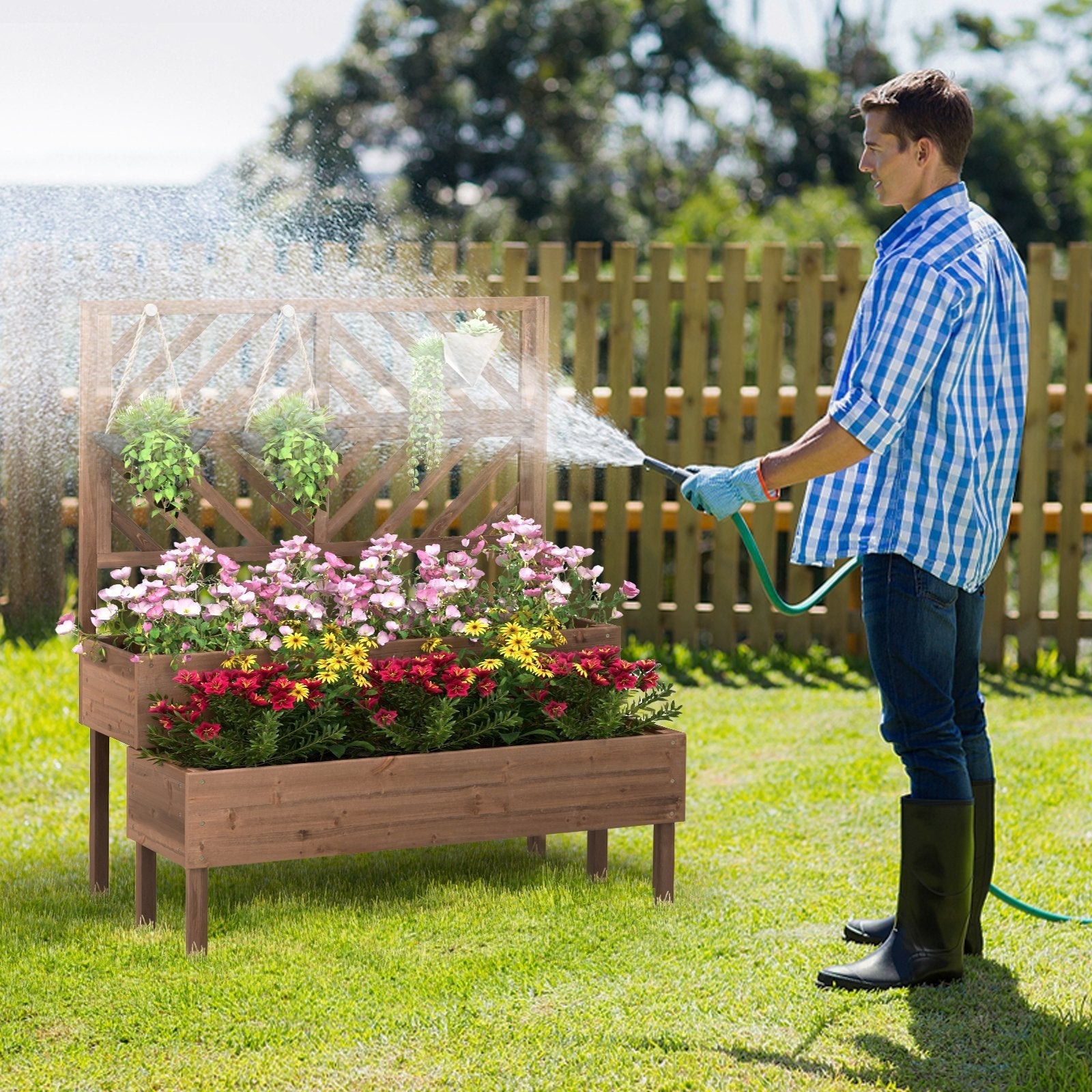 2-Tier Raised Garden Bed with Trellis, Brown Raised Garden Beds   at Gallery Canada