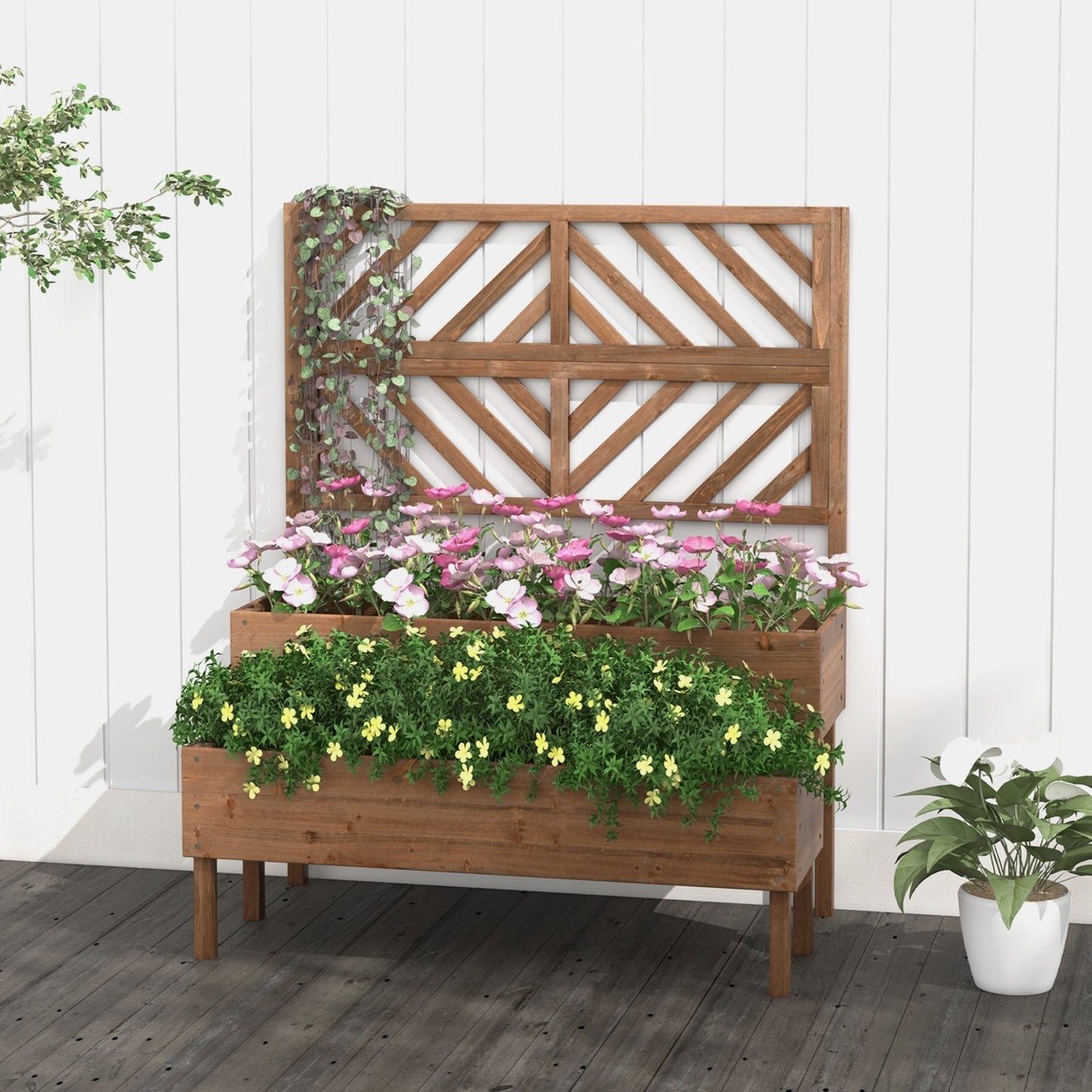 2-Tier Raised Garden Bed with Trellis, Brown Raised Garden Beds   at Gallery Canada