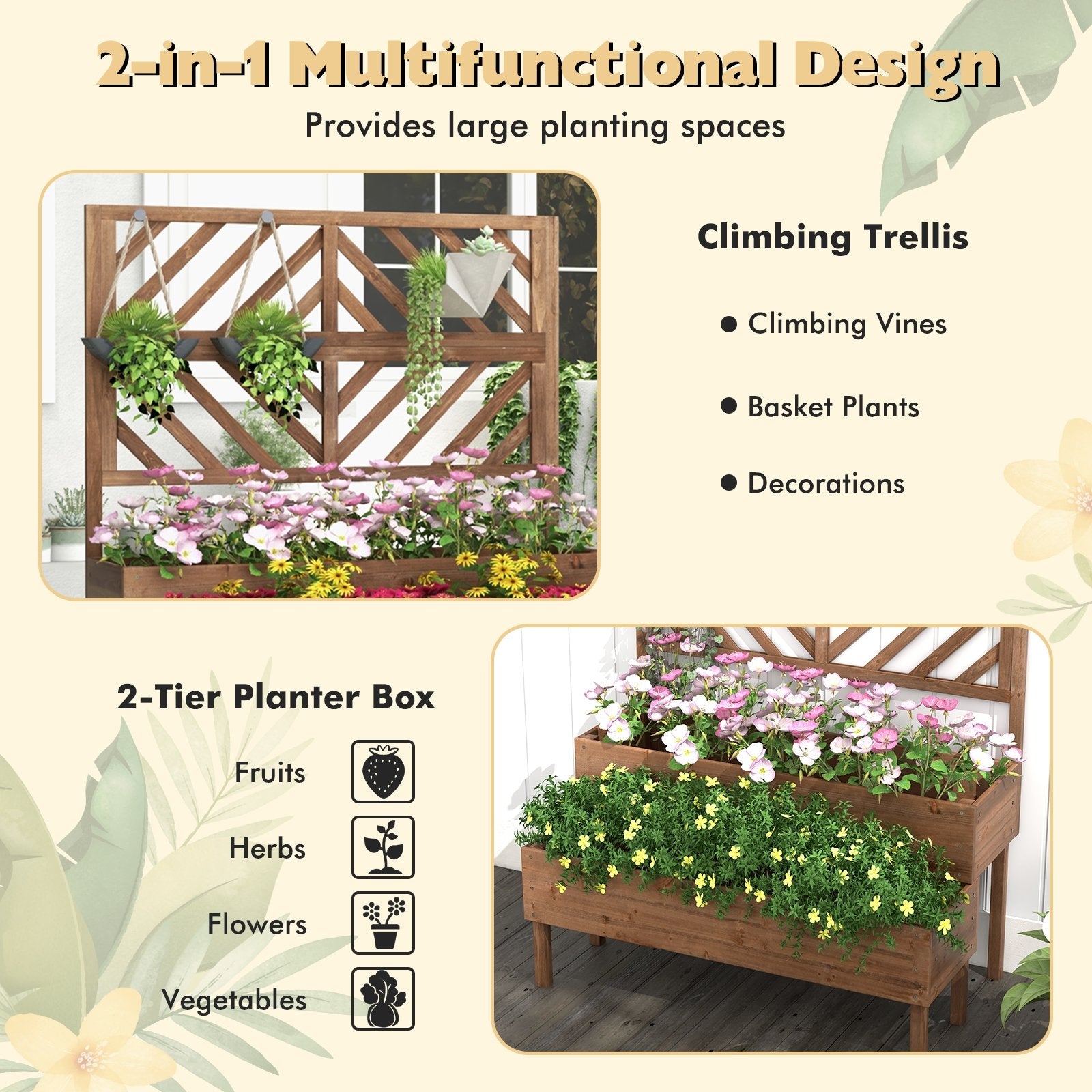 2-Tier Raised Garden Bed with Trellis, Brown Raised Garden Beds   at Gallery Canada