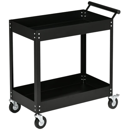 2 Tier Rolling Tool Cart with Wheels, Steel Mobile Service Utility Cart for Garage, Mechanics and Warehouse, 330lbs Capacity, Black Tool Organizers Black  at Gallery Canada