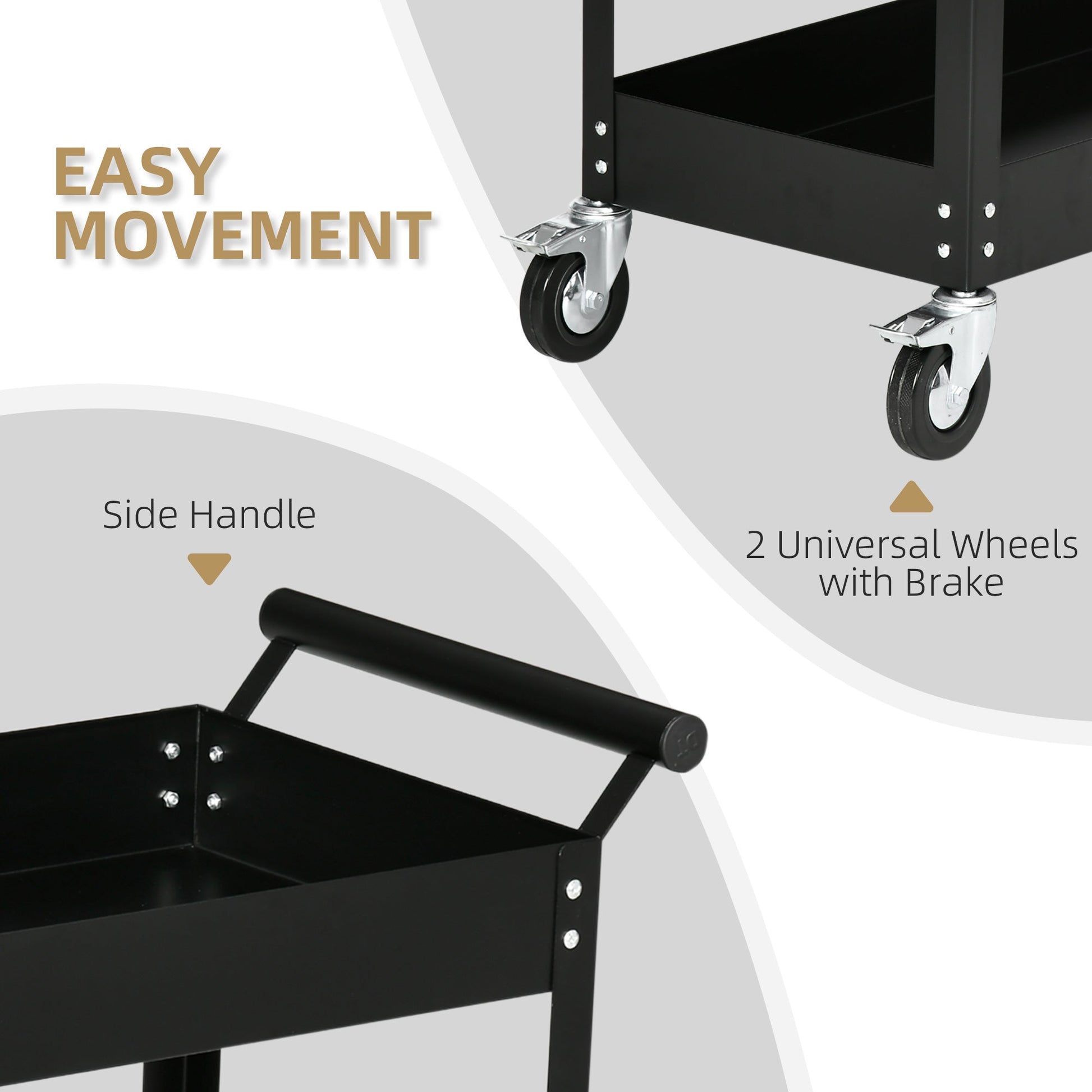 2 Tier Rolling Tool Cart with Wheels, Steel Mobile Service Utility Cart for Garage, Mechanics and Warehouse, 330lbs Capacity, Black Tool Organizers   at Gallery Canada