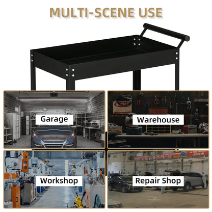 2 Tier Rolling Tool Cart with Wheels, Steel Mobile Service Utility Cart for Garage, Mechanics and Warehouse, 330lbs Capacity, Black Tool Organizers   at Gallery Canada