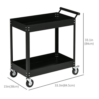 2 Tier Rolling Tool Cart with Wheels, Steel Mobile Service Utility Cart for Garage, Mechanics and Warehouse, 330lbs Capacity, Black Tool Organizers   at Gallery Canada