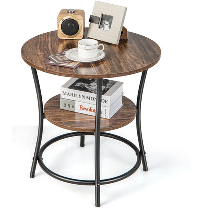 2-Tier Round End Table with Open Storage Shelf and Sturdy Metal Frame, Brown End & Side Tables   at Gallery Canada