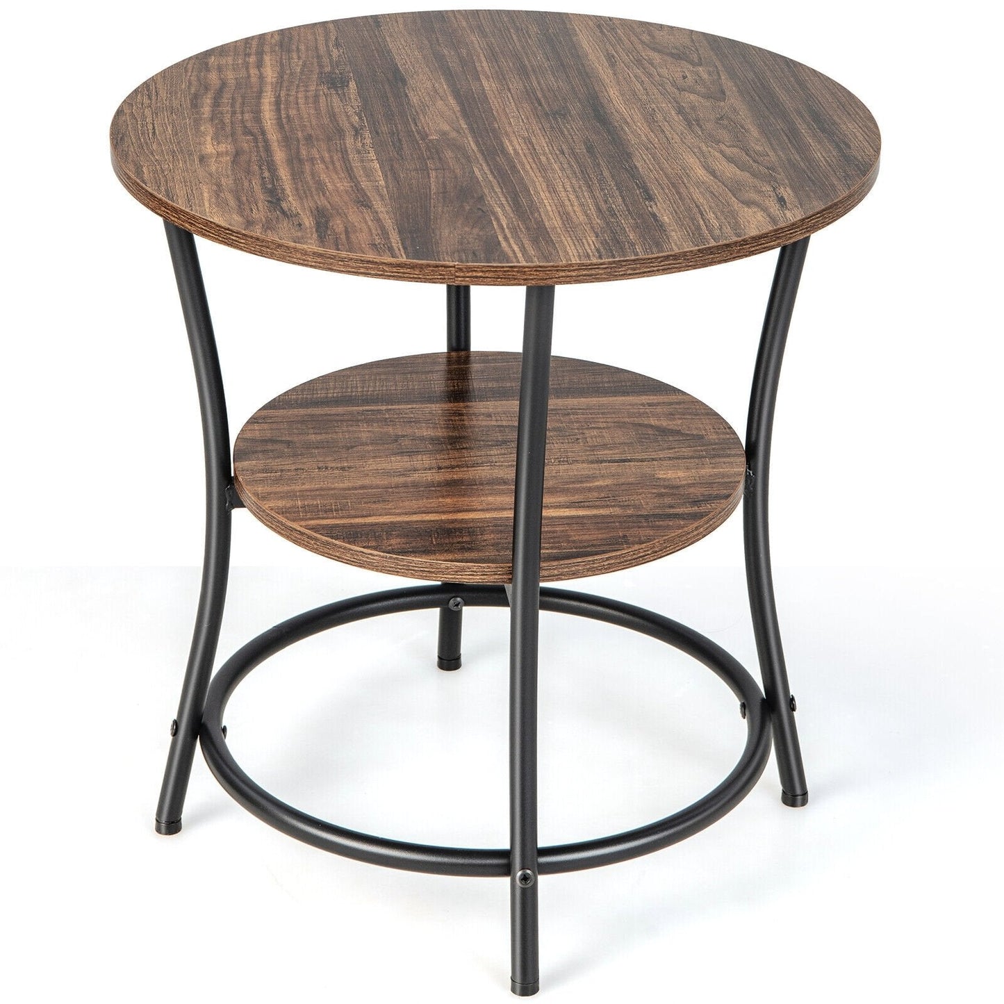 2-Tier Round End Table with Open Storage Shelf and Sturdy Metal Frame, Brown End & Side Tables   at Gallery Canada