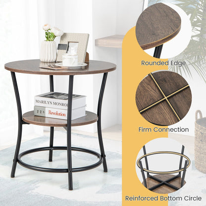 2-Tier Round End Table with Open Storage Shelf and Sturdy Metal Frame, Natural End & Side Tables   at Gallery Canada