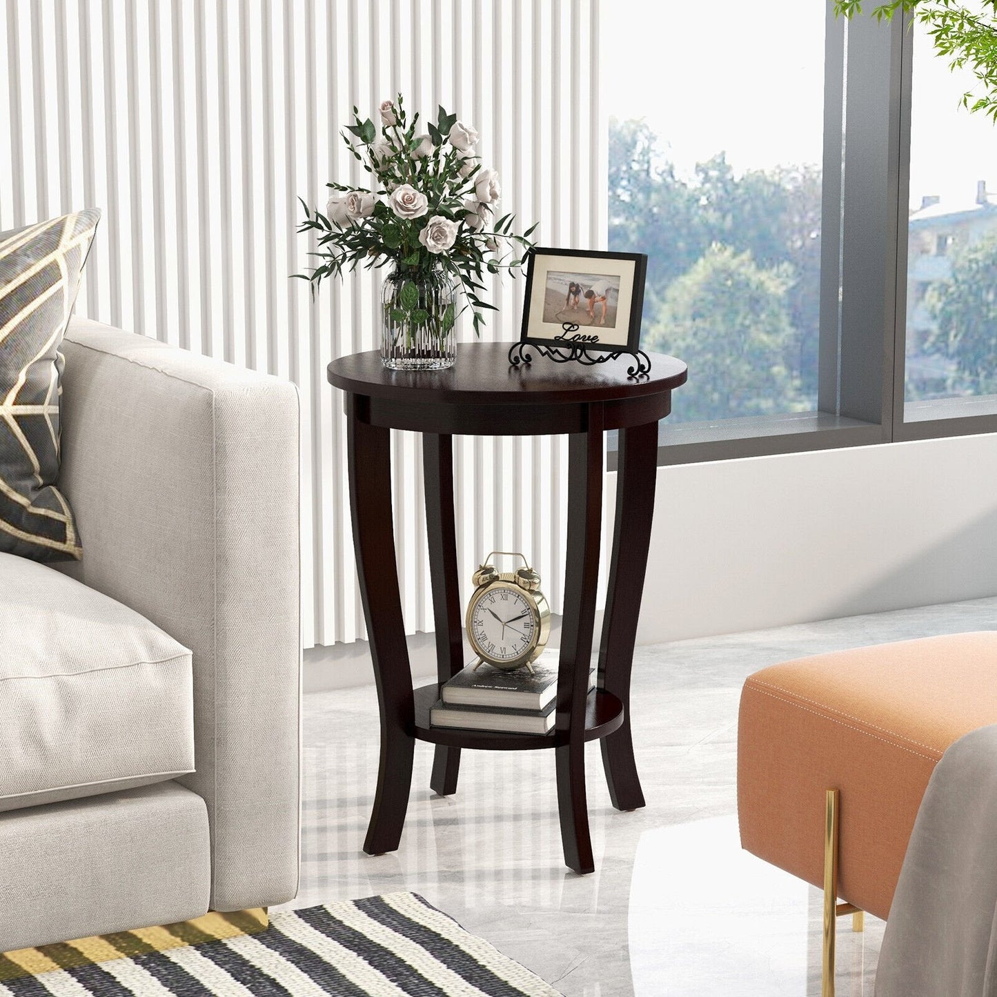 2-tier Round End Table with Solid Wood Legs, Espresso End & Side Tables   at Gallery Canada